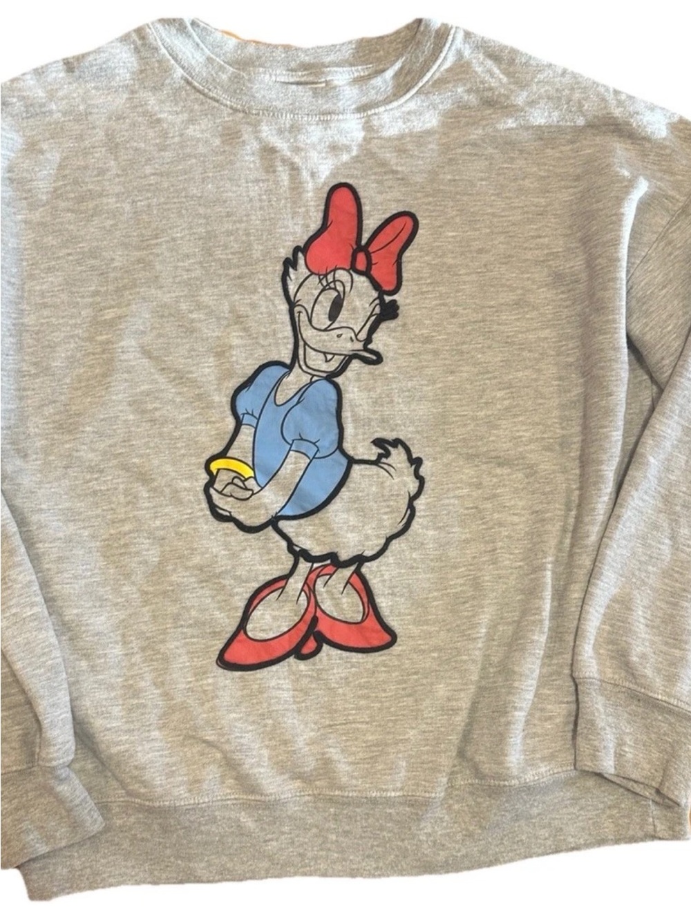 Disney Daisy Duck Gray Fleece Sweatshirt Womens Graphic Pullover, Small